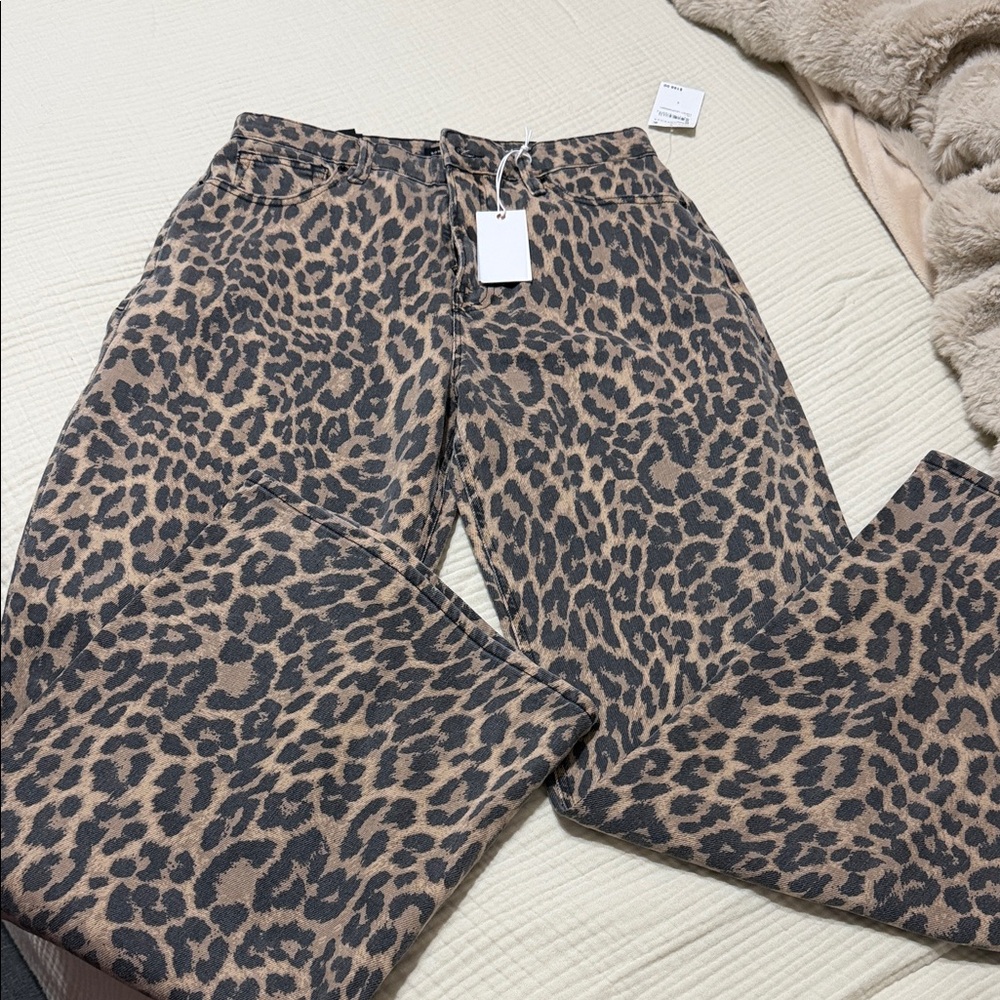 Good American Leopard Print Wide Leg Pants - Tan & Black - Picture 6 of 11